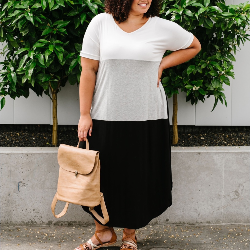 Black White Gray Color Block Maxi Dress - Picture 5 of 8